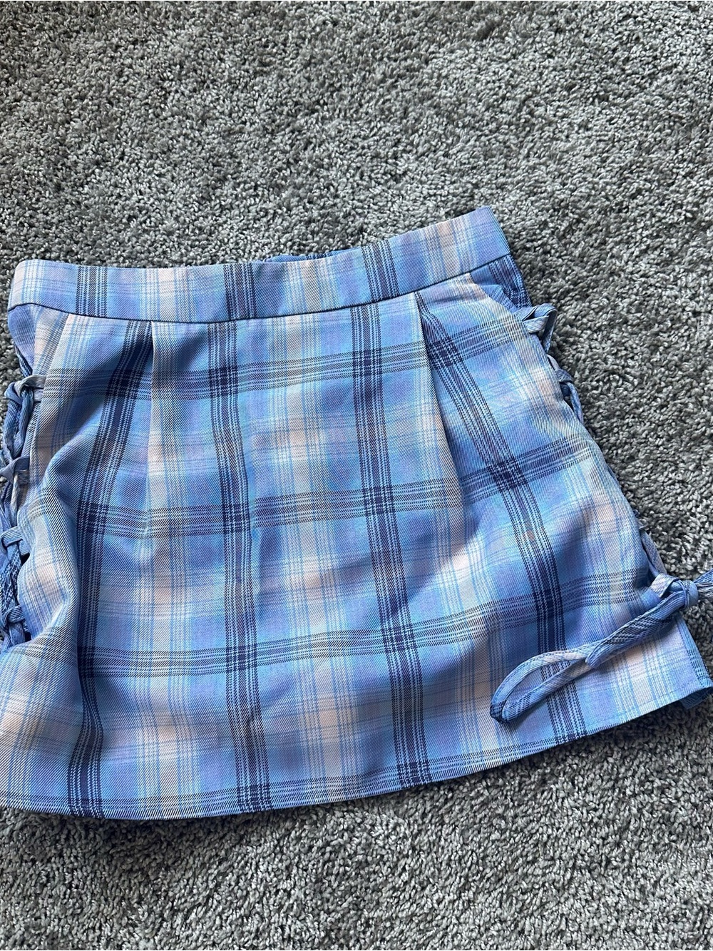 Blue Plaid Mini Skirt with Side Tie Detail
